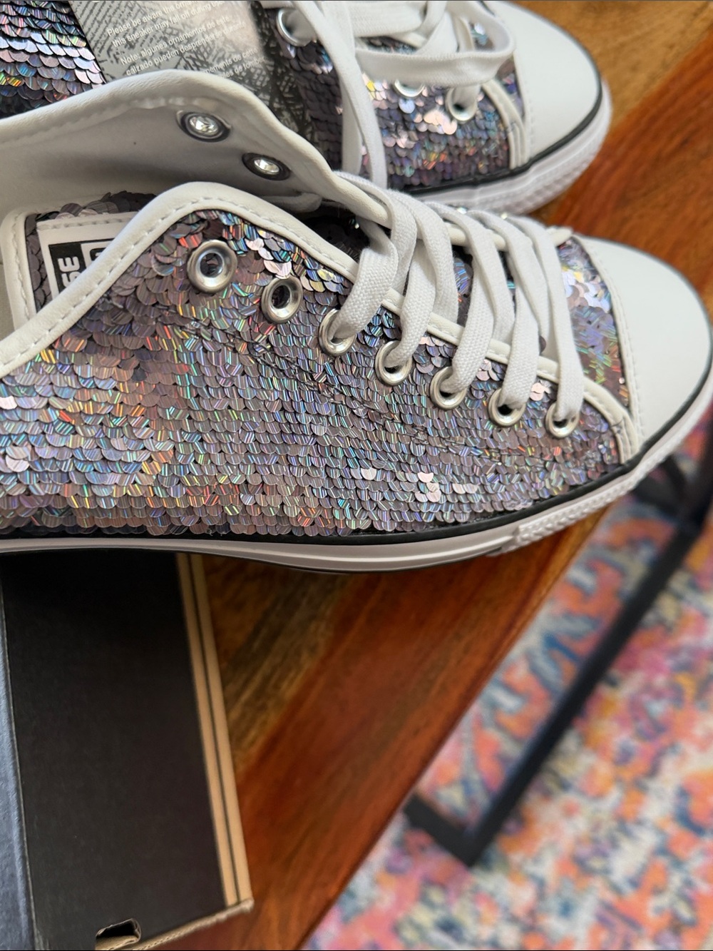Converse Low Top Sequin Sneakers - Iridescent Black/White - Picture 5 of 10